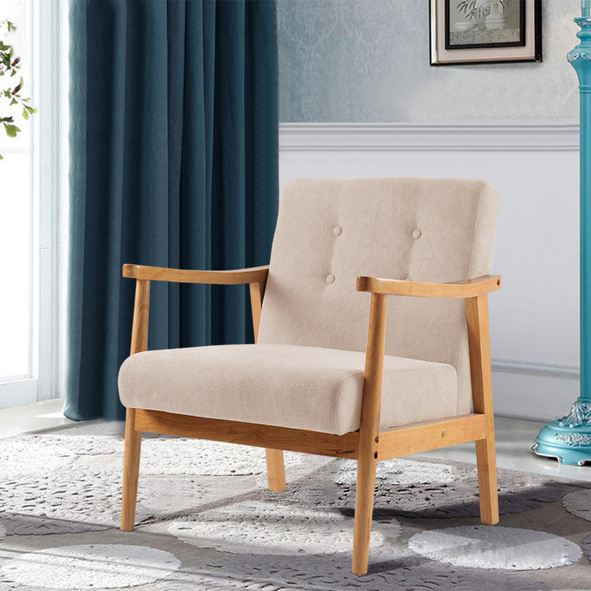POLSTERSESSEL 74/70/81 cm Armlehnen Holzrahmen Leinen Beige - Beige, Holz/Textil (74/81/70cm) - Livingandhome