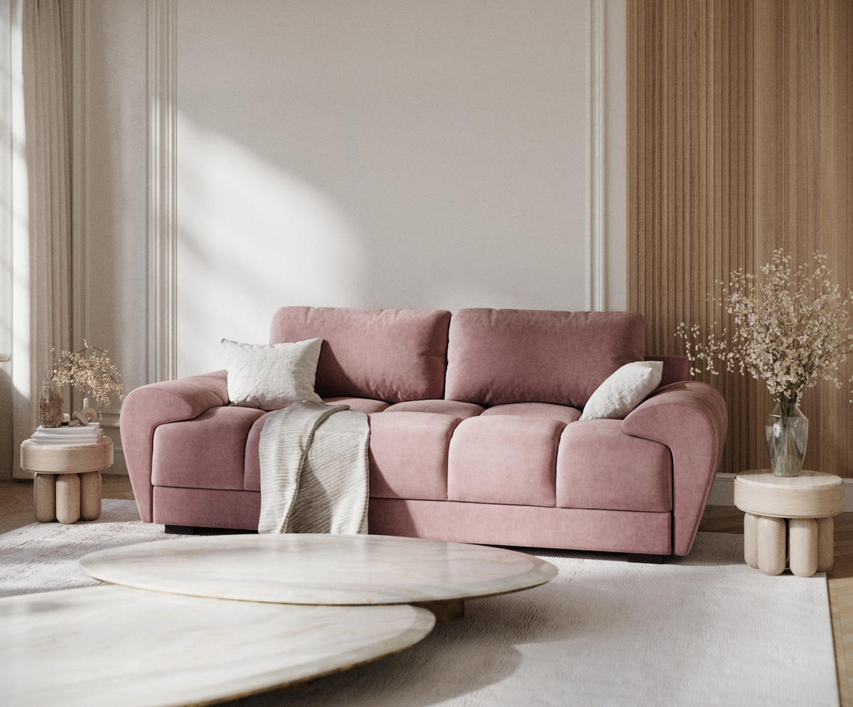 3-SITZER SOFA Peebles Rosa Samtstoff - Pink/Schwarz, Holz/Holzwerkstoff (244/90/101cm) - Maison de Reve