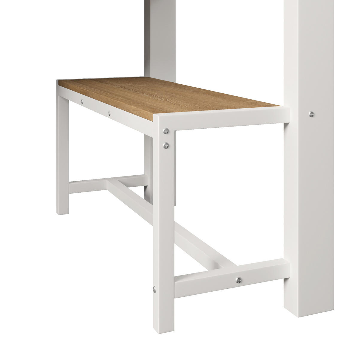 HOCHBETT 90/200 cm in Weiß mit Schreibtisch, Kleiderstange, Lochplatte und LED - Weiß, Metall - STILVORA