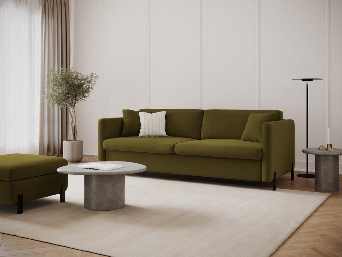 AUSKLAPPBARES-SOFA Gloria aus Samt grün 3 Sitzplätze - Grün, Textil (102/80/202cm) - Micadoni