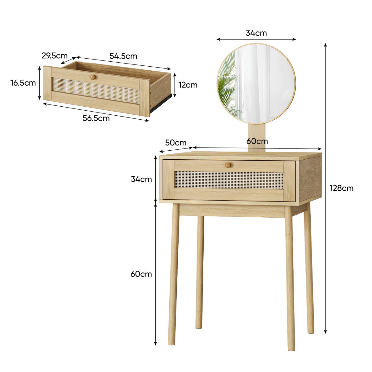 SCHMINKTISCH Böhmisch 60/50/128 cm - Braun, Holzwerkstoff (50/128/60cm) - Urban Meuble