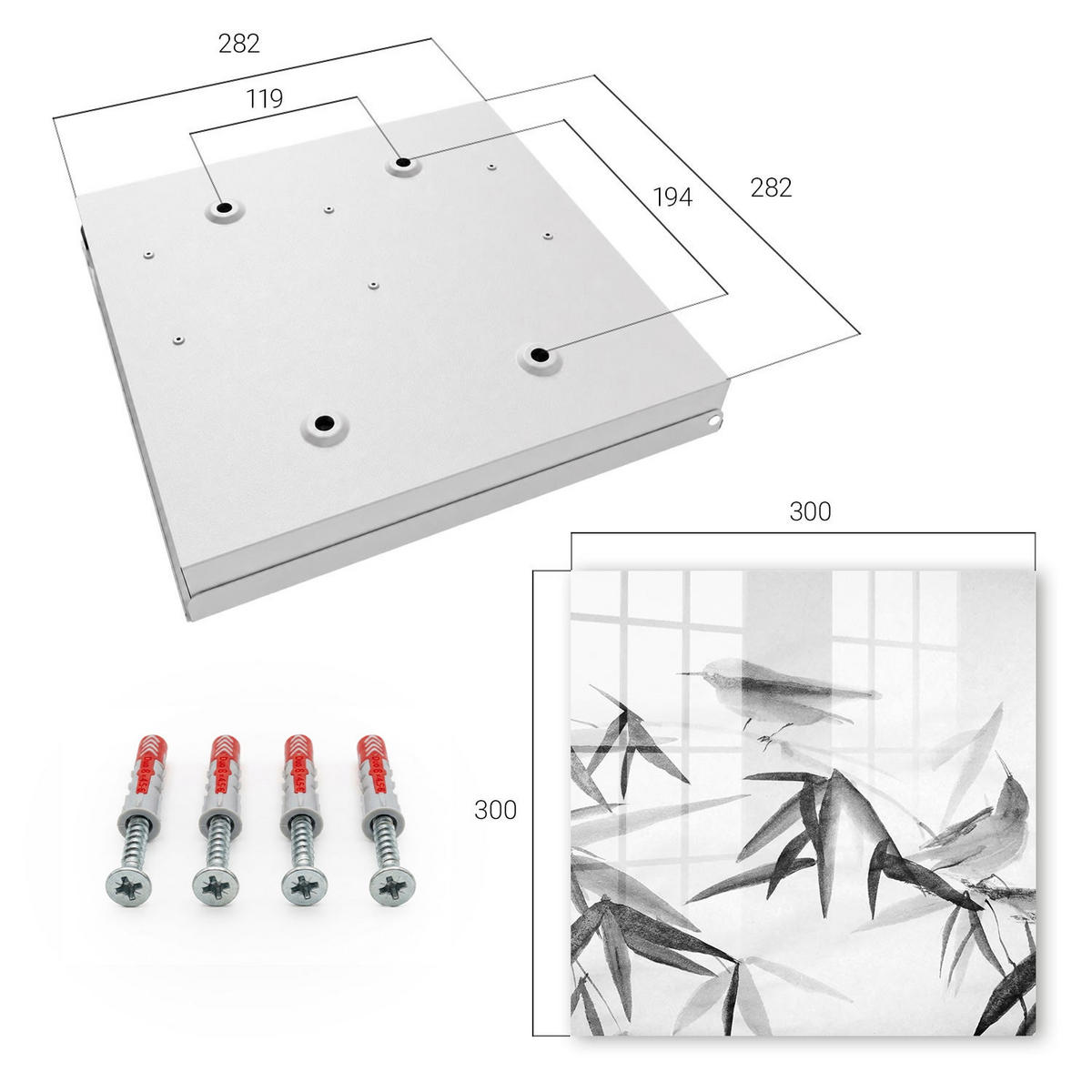 SCHLÜSSELBOX Weiß 30x30 cm – Türöffnung nach rechts - Bambus Natur - Weiß, Metall (30/30/5cm) - TULUP