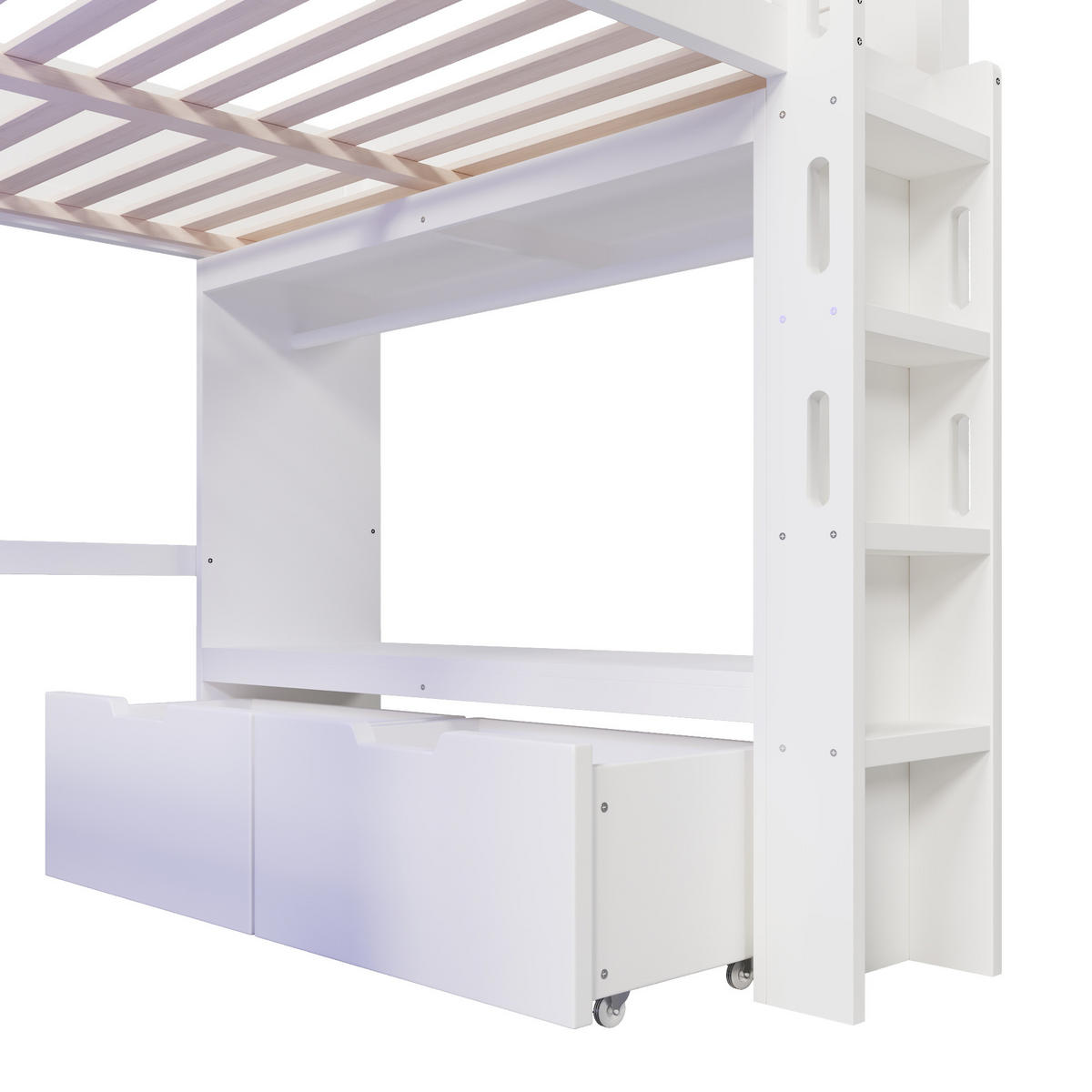 HOCHBETT 140/200 cm mit Schreibtisch und LED-Beleuchtung in Weiß - Weiß, Holz (140/200cm) - OKWISH