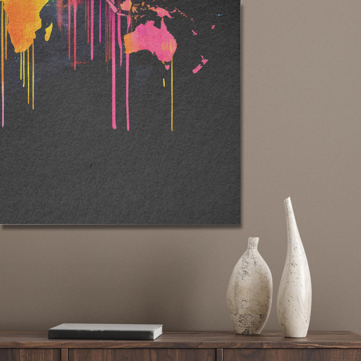 AKUSTIKBILD Weltkarte - Farbe - Bunt - Graffiti - Welt Akustikpaneele 80x80 cm - Multicolor, Kunststoff (80/80/0.9cm) - MuchoWow