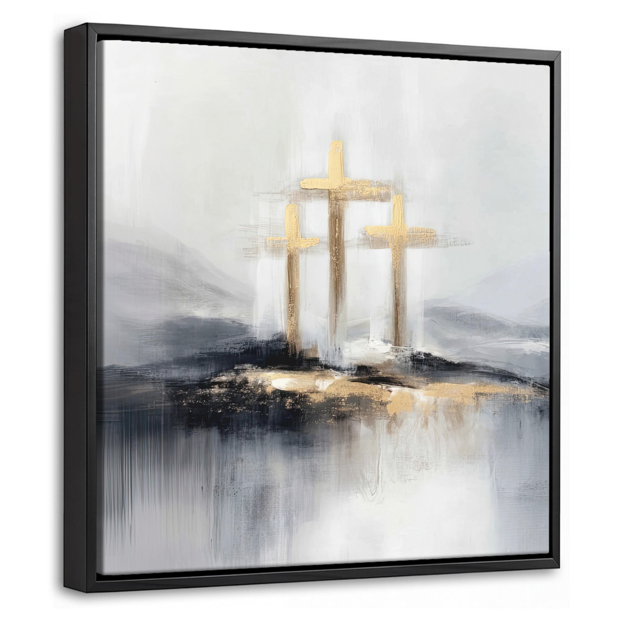 LEINWAND Bilder mit Rahmen - Abstrakt - Malerei - Christentum - Kreuz - 20x20 - Weiß, Textil (20/20cm) - MuchoWow
