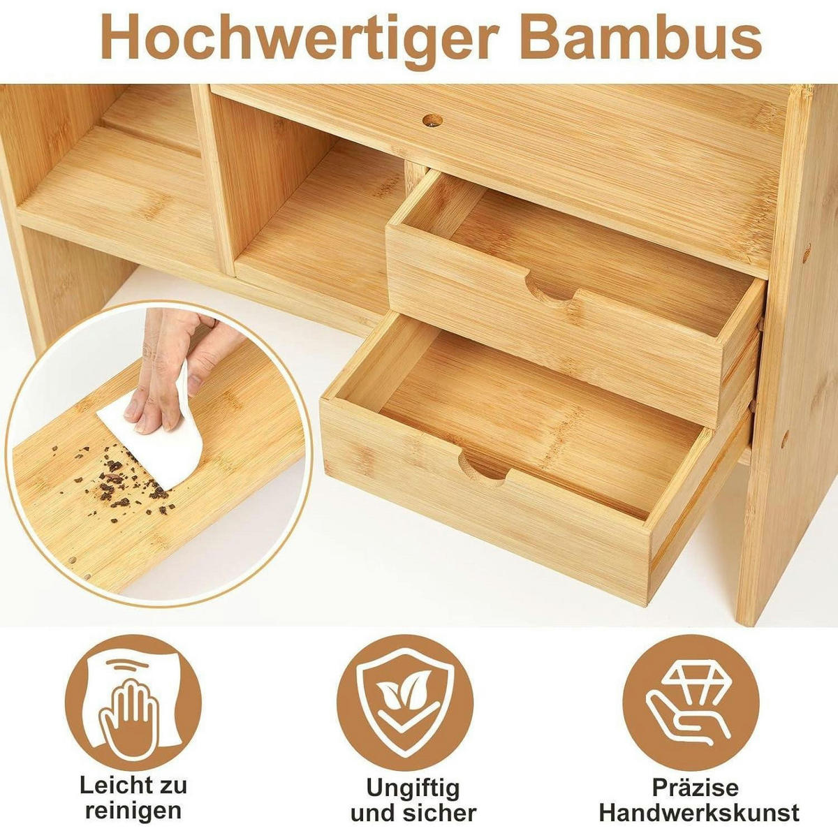 BÜCHERREGAL Bambus verstellbar mit Schubladen 59 cm - Hellbraun, Naturmaterialien (59/43/16.5cm)