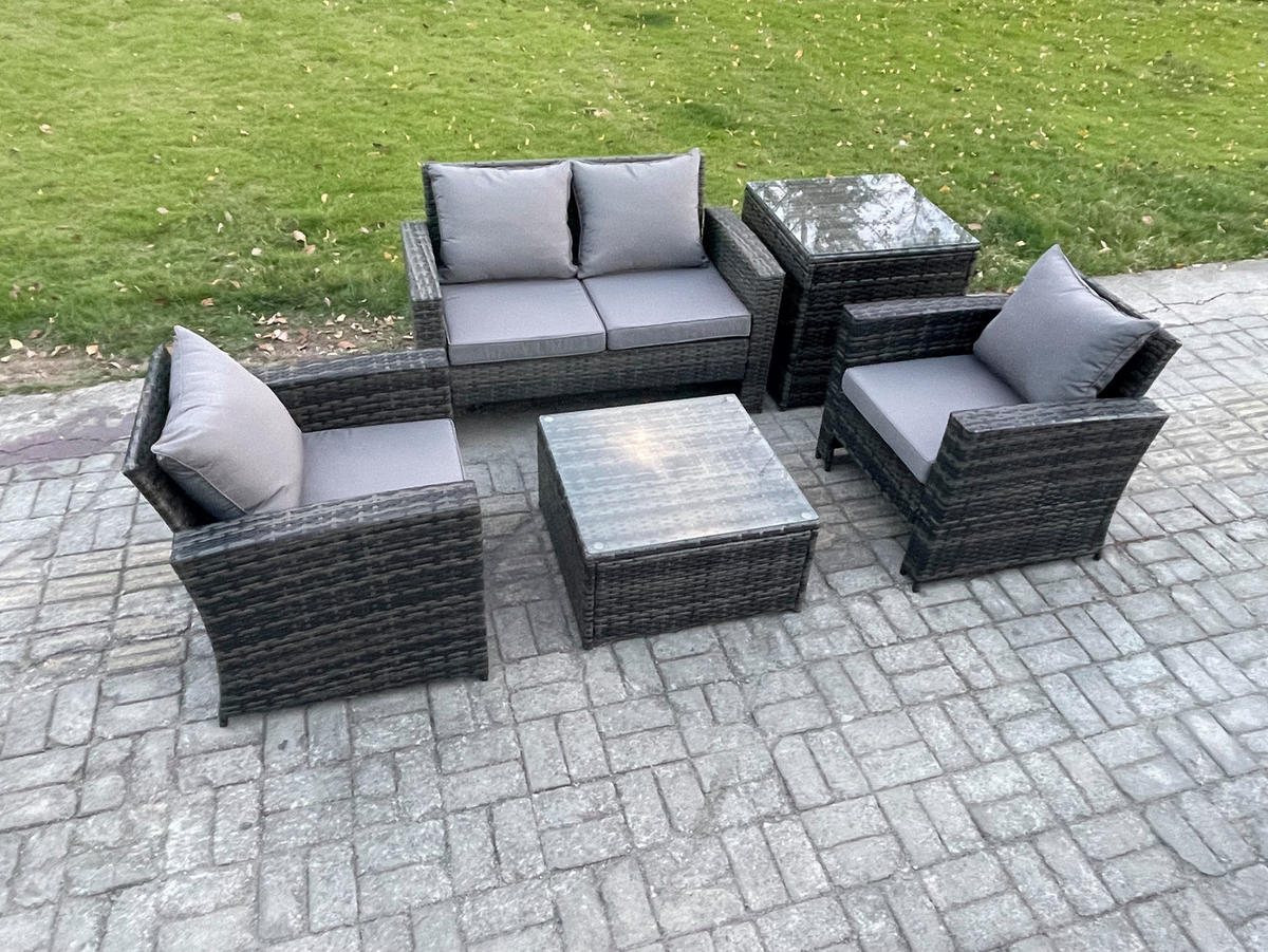 GARTENMÖBELSET Polyrattan Dunkelgrau 4-Sitzer - Dunkelgrau, Metall - Fimous