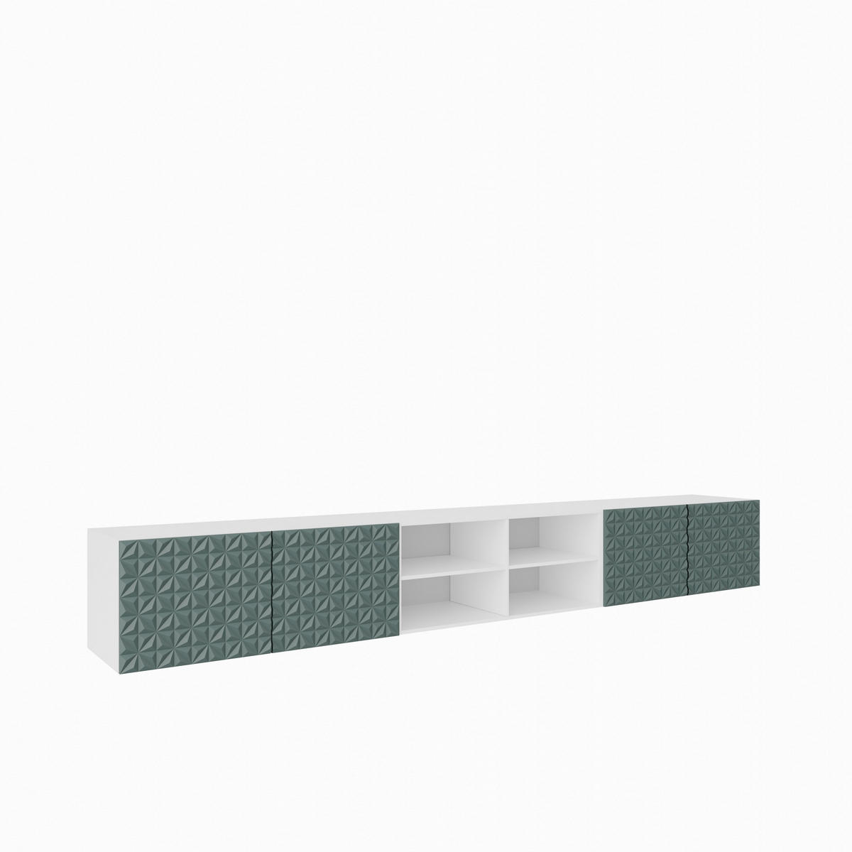 LOWBOARD ROVA 300/41/40 cm, Hängender TV-Schrank Weiß / Grün - Weiß/Grün, Holzwerkstoff (300/41/40cm) - MASSENO