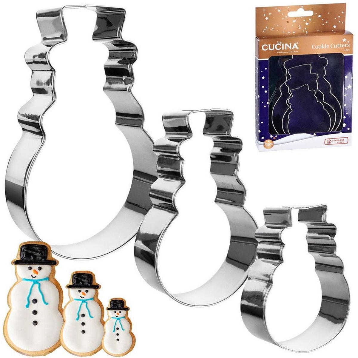 AUSSTECHFORM-SET Schneemann 3-teilig Silber - Silberfarben, Metall (8.5/2.5/13cm) - La Cucina