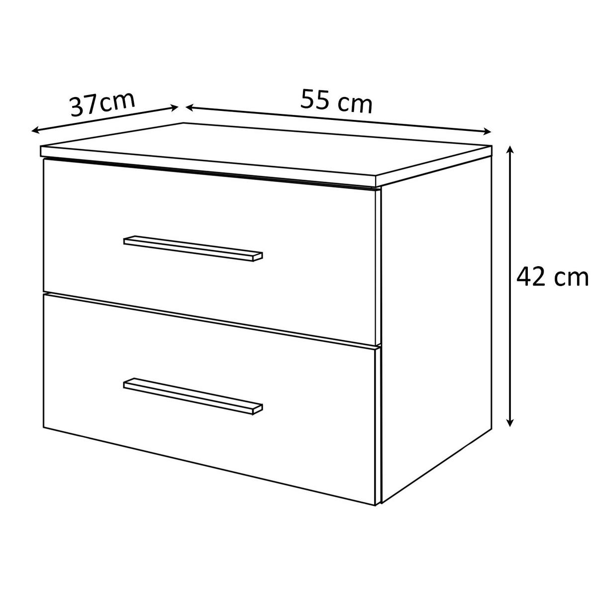 NACHTTISCH LINA II hängend mit schwarzen Griffen, Hochglanz, LED - Weiß, Holzwerkstoff (55/42/37cm) - Lookway