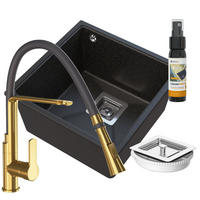 SPÜLBECKEN Napo Schwarz 3-tlg. 42 cm Unterbau Granit mit Armatur Gold - Schwarz, Stein (42/42/20cm) - Granitan