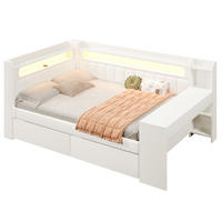 TAGESBETT aus MDF und Sperrholz 140x200 cm Weiß mit Schreibtisch, 2 Schubladen, LED und USB - Weiß, Holzwerkstoff (140/200cm) - IVMEU
