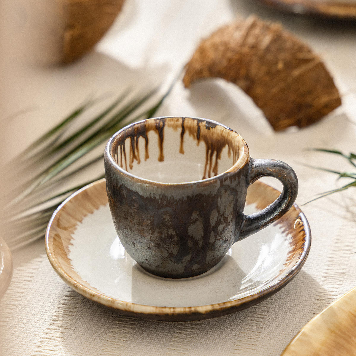 ESPRESSOTASSE PRIMA, mit Untertasse, 12-tlg, Hellbeige - Beige, Keramik (0.08L) - KONSIMO®