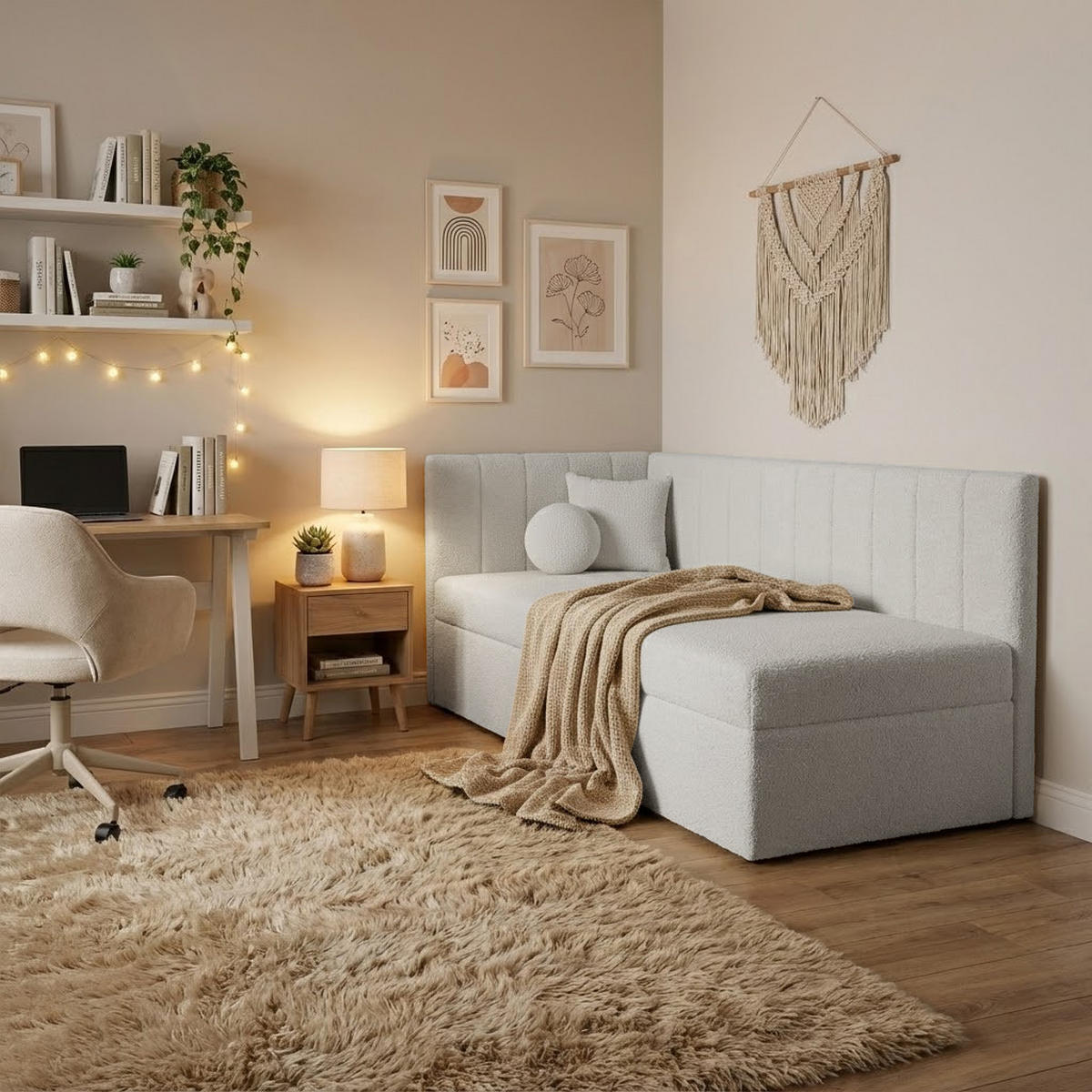 SCHLAFSOFA Rafi, Eckbett mit Bettkasten, 90x200 cm, Hellgrau - Hellgrau, Textil (209/94/102cm) - Beautysofa