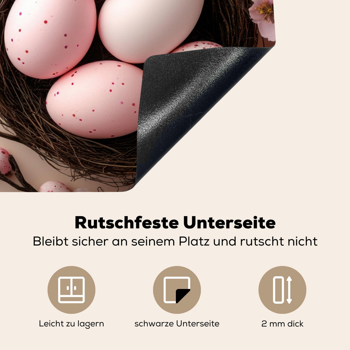 HERDABDECKPLATTE Rosa - Blüten - Eier Ceranfeldabdeckung 78x52 cm - Hellrosa, Kunststoff (78/52/0.2cm) - MuchoWow