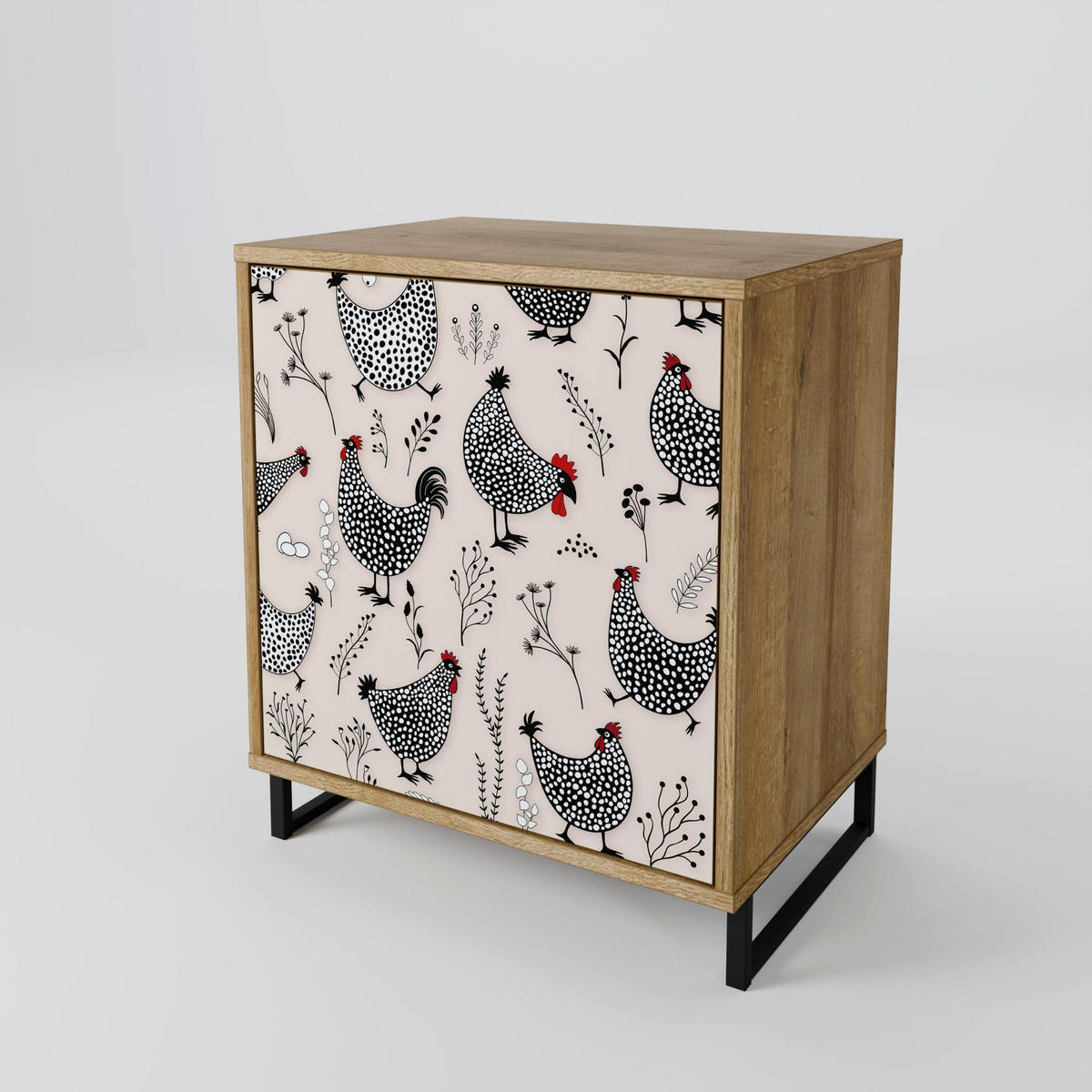 SIDEBOARD HAPPY HENS, Eichefarben, 57,5x42x57,5 cm, Ohne Füße - Eichefarben/Multicolor, Holzwerkstoff (57.5/57.5/42cm) - SpaceRebels