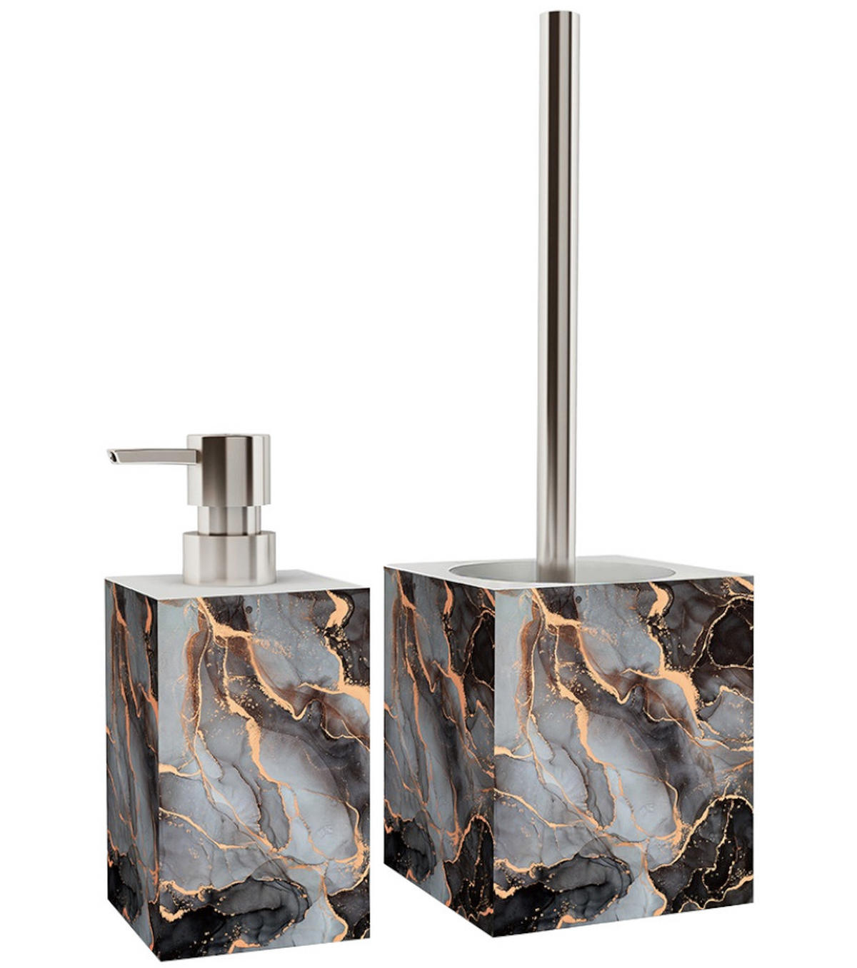 BADEZIMMER Set Marmor Abstrakt - Grau, Kunststoff (7/17/7cm) - Sanilo