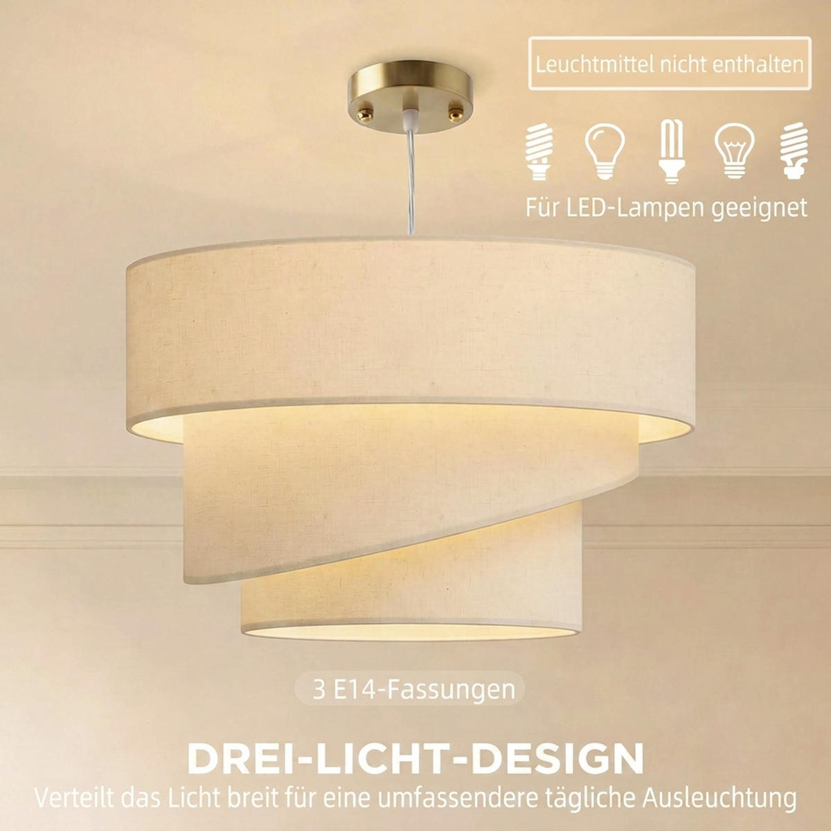 PENDELLEUCHTE Leinen Beige - Beige, Textil (50/50/37.5cm) - HOMCOM