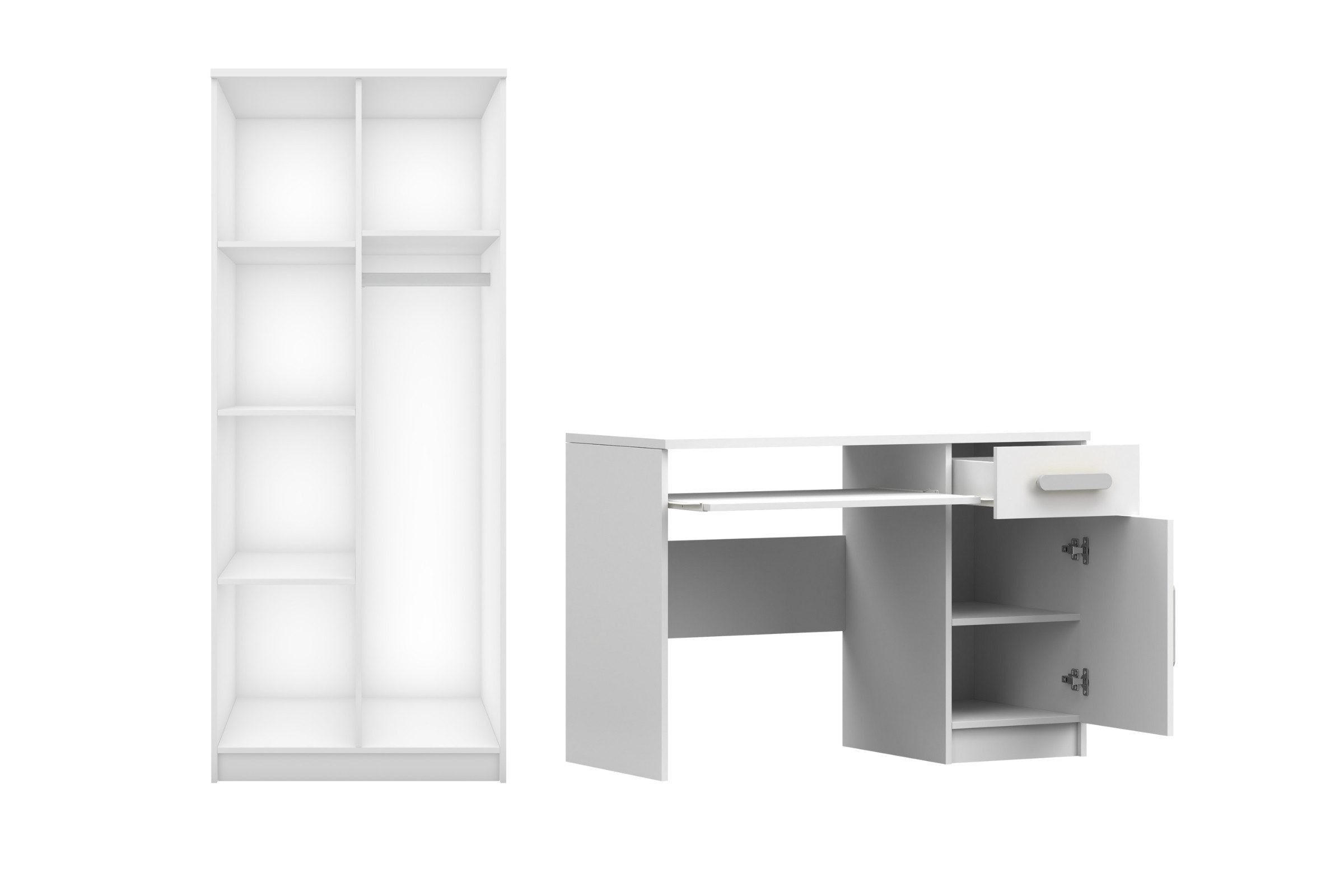 KINDERZIMMER-SET INGE IV 2-teilig in Weiß+Sonoma/Sonoma - Weiß/Sonoma Eiche, Holzwerkstoff (190/192/50cm) - Deine Möbel 24