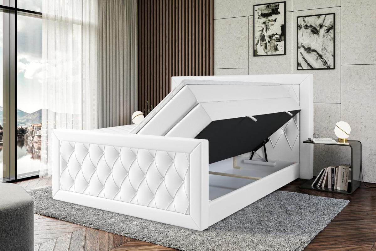 BOXSPRINGBETT NOEL-Z KING - 180 x 200 - H3/H4 - Weiß Hochglanz - Weiß Hochglanz, Holzwerkstoff (180/200cm) - ALTDECOR