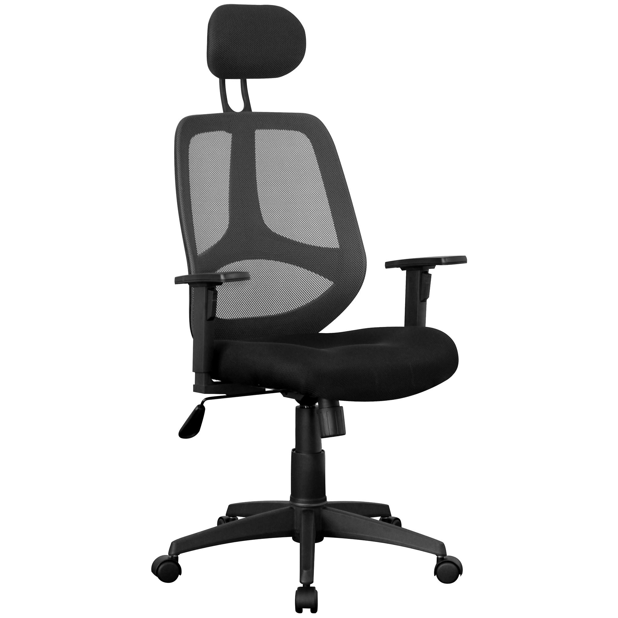 BÜROSTUHL Schwarz Stoff drehbar mit Armlehnen, Kopfstütze und 120 kg Belastbarkeit X-XL - Schwarz, Textil (57/127/61cm) - KADIMA DESIGN