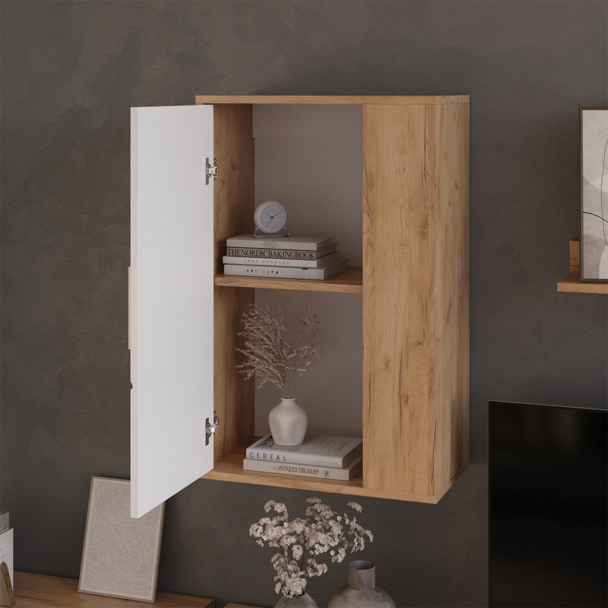 NÁSTĚNNÁ SKŘÍŇKA Berno Zlatá síla dub/bílá - medově dubová, kompozitní dřevo (50.1/78.4/28.3cm) - Vicco