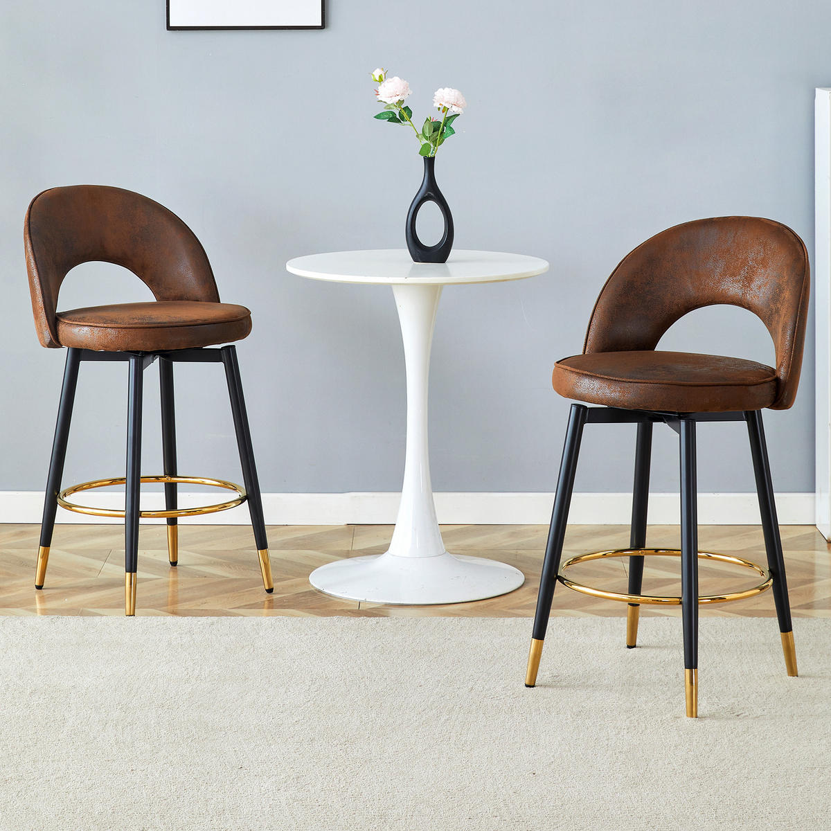BARHOCKER 2er-Set Braun mit Technologiestoff und 360° Drehbar - Braun, Metall (47.4/92/44cm) - PANGIVO