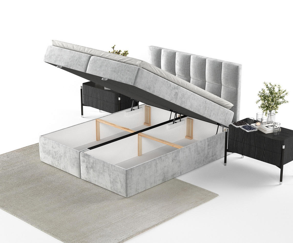 BOXBETT Essence Hellgrau 160/200 cm - Hellgrau/Schwarz, Holz/Holzwerkstoff (160/200cm) - Maison de Reve