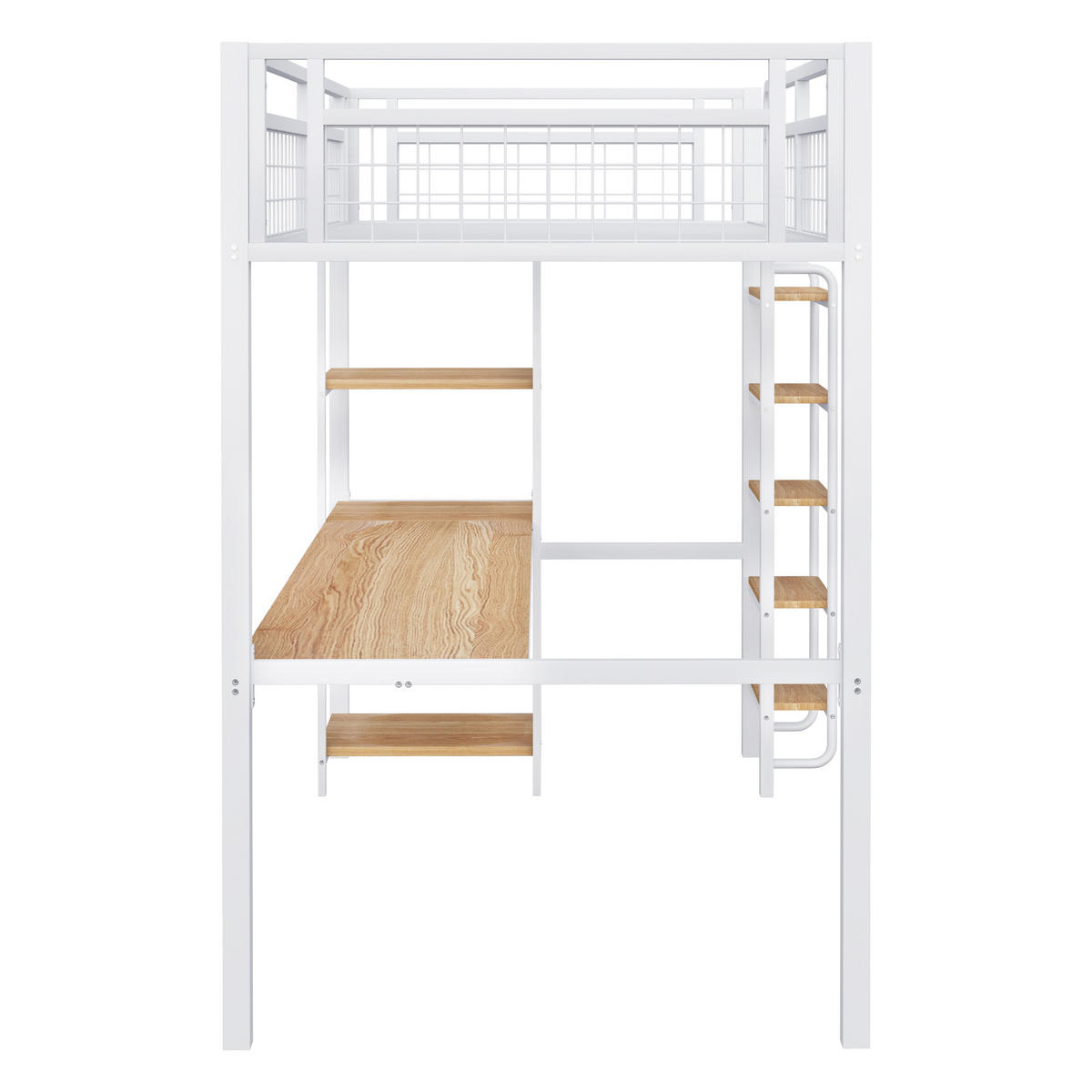 HOCHBETT aus Metall 90x200 cm in Weiß mit Tisch & Regalen - Weiß, Metall (90/200cm) - Modfu