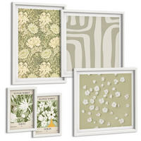 BILDER SET 5er Set - 50x50 cm & 20x30 cm & 40x60 cm Weißer Rahmen - Boho-Pflanzenkompositionen in Pastellfarben - Weiß, Kunststoff (40/60cm) - TULUP