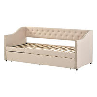 POLSTERBETT 90x200 cm mit Rückenlehne - mit Ausziehbett und Armlehnen - ohne Matratze - Beige - Beige, Textil (90/200cm) - DELFA