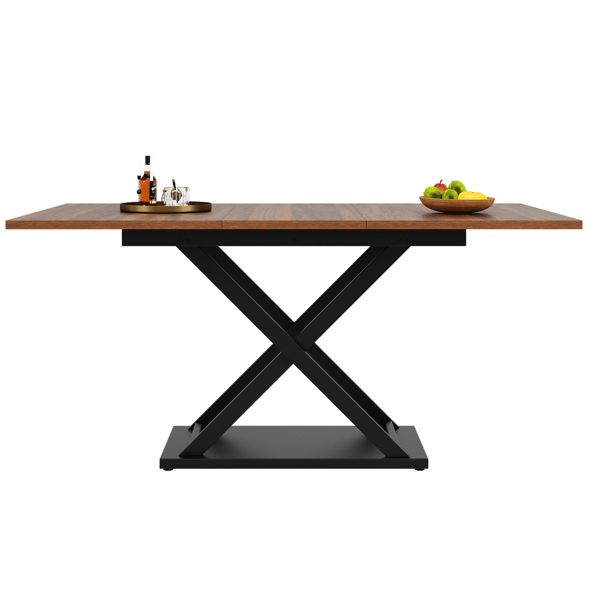 ESSTISCH, MDF ausziehbar 120-160/80/75 cm mit Metallgestell in Kreuzform, Walnussfarben/Schwarz - Walnussfarben, Holzwerkstoff (120/80/75cm) - Redom