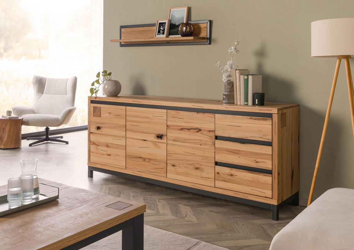 SIDEBOARD Kernbuche 210x45x85 natur geölt VILLANDERS #152 - Braun, Holz (210/85/45cm) - Massivmoebel24