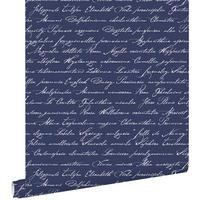 TAPETE handgeschriebene lateinische Blumennamen 53 cm x 10.05 m - Blau, Papier (53/1000cm) - ESTAhome