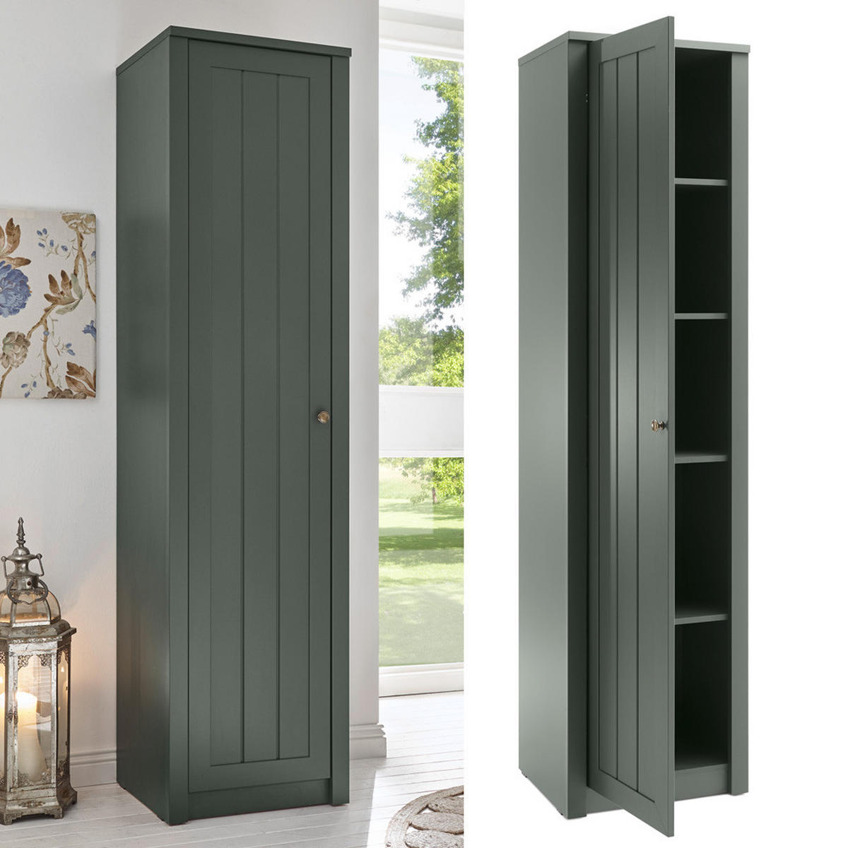 STAURAUMSCHRANK Athen-61 - Grün, Holzwerkstoff (50/197/43cm) - Lomado