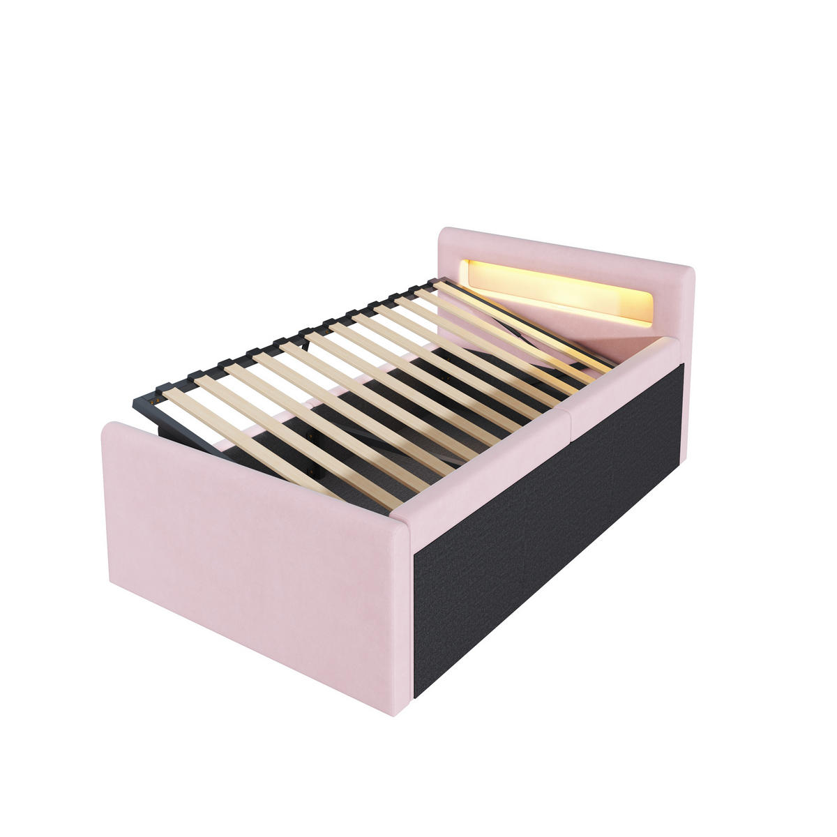 POLSTERBETT Kinderbett 90/200 cm Rosa mit LED-Beleuchtung und USB-Ladeanschluss - Rosa, Textil (90/200cm) - OKWISH