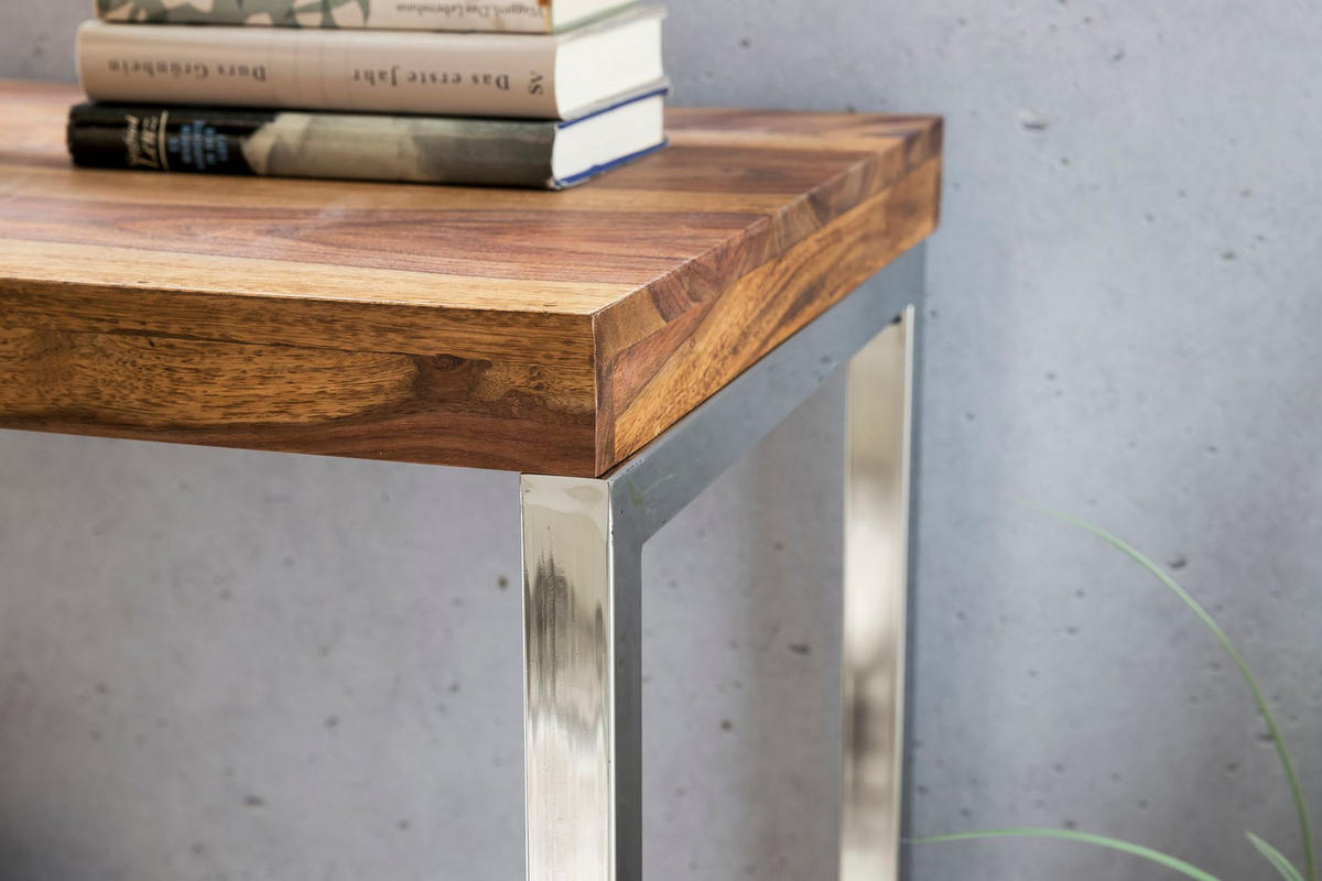 KONSOLENTISCH Massivholz Chromgestell Handgefertigt ISEN, Braun 120x45x77 cm - Silberfarben/Braun, Holz/Metall (45/120/77cm) - KADIMA DESIGN