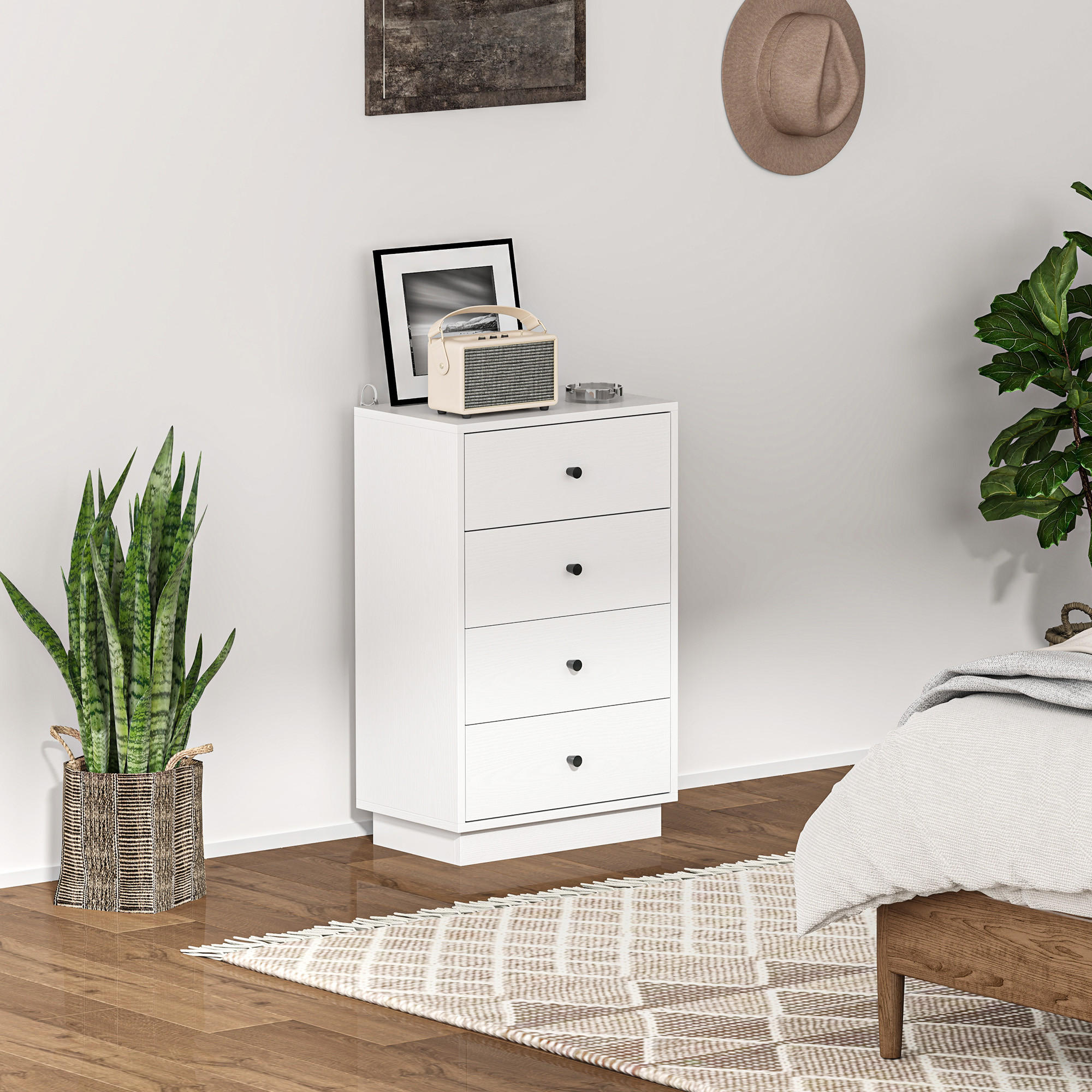 KOMMODE Sideboard mit 4 Schubladen Schrank aus Holzwerkstoff 47 x 29 x 75 cm Weiß - Weiß, Holzwerkstoff (47/75/29cm) - HOMCOM