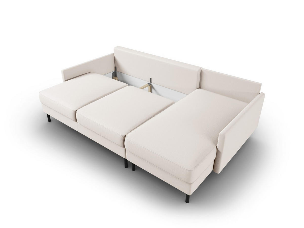 AUSKLAPPBARES-ECKSOFA rechts mit Container Scott aus strukturiertem Stoff leichtes beige 5 Sitzplätze - Beige, Textil (142/212cm) - Micadoni