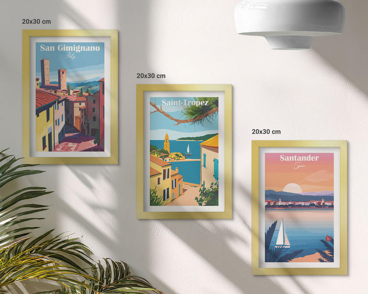 WANDBILDER 3er Set - 20x30 cm Goldrahmen - Italienische Stadtlandschaften - Goldfarben, Kunststoff (20/30cm) - ArtPrintCave