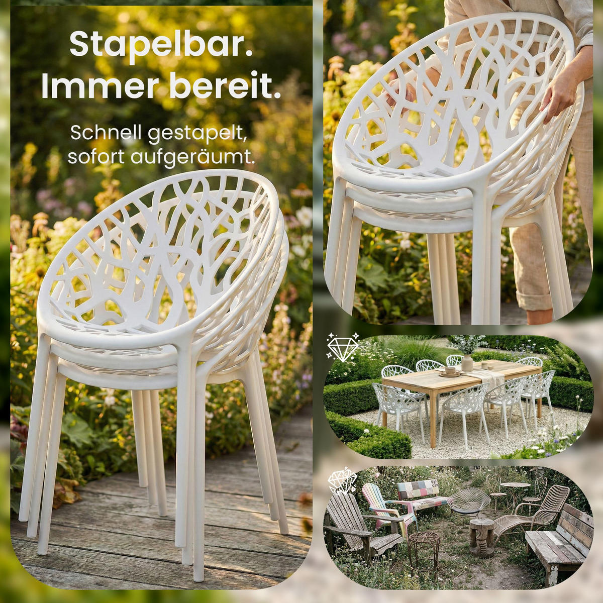 GARTENSTUHL Kunststoff Weiß - Weiß, Kunststoff (59/80/60cm) - CLP
