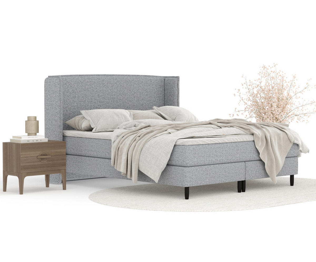 KONTINENTALBETT Ardis Grau 200/200 cm mit Matratze und Topper - Schwarz/Grau, Holz/Holzwerkstoff (200/200cm) - Maison de Reve