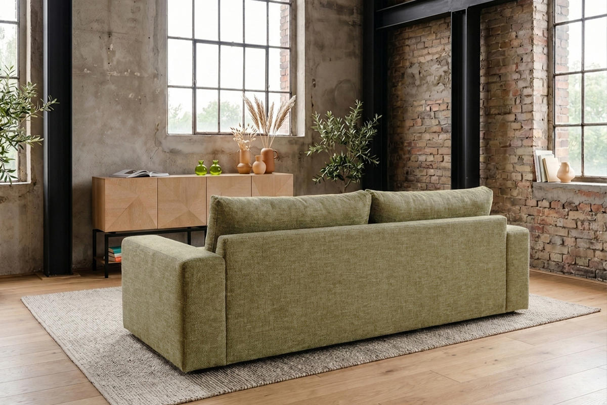 SOFA AMINA Grün Flachgewebe - Schwarz/Grün, Buchenholz/Textil (228/82/101cm) - KAWOLA