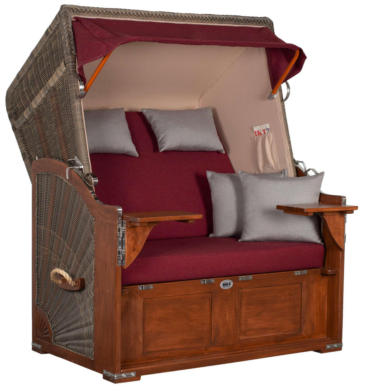 STRANDKORB Seeblick 2 Sitzer Mahagoni - Rot/Braun, Metall (125/170/80cm) - Mr. Deko