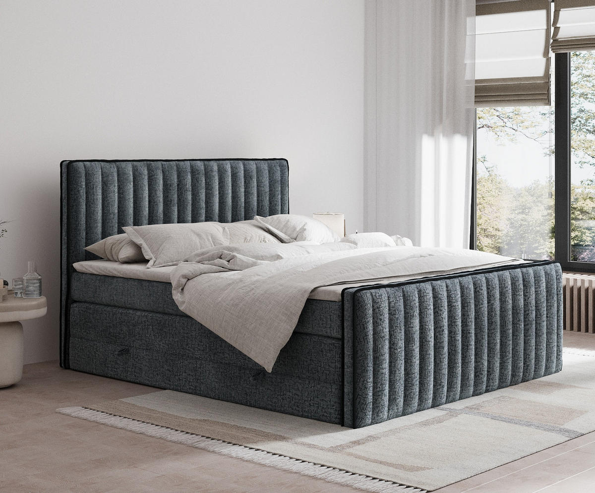 BOXSPRINGBETT Nocturne Blau Grau 200/200 cm - Blaugrau/Schwarz, Holz/Holzwerkstoff (200/200cm) - Maison de Reve
