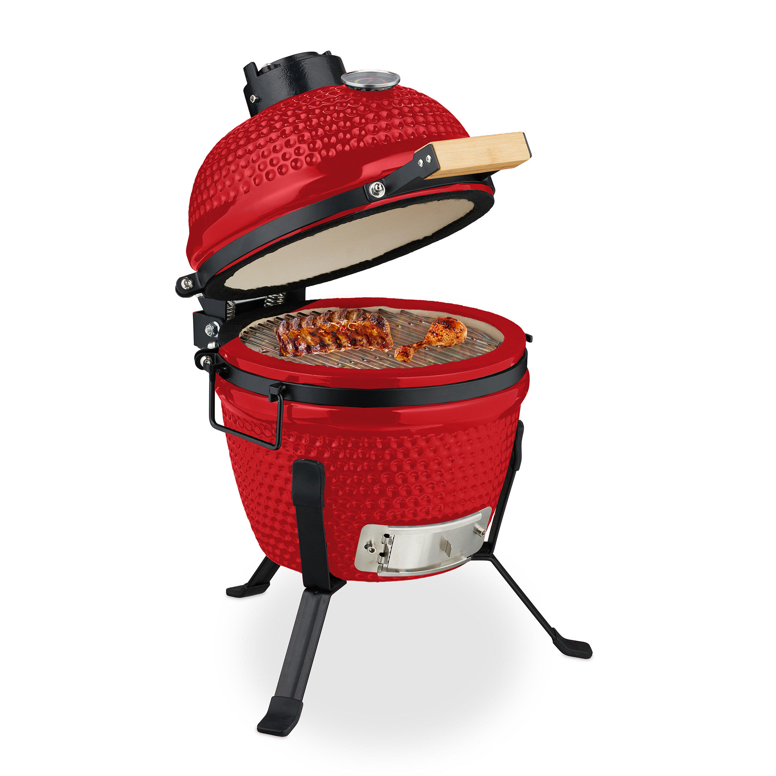 KAMADO-GRILL - Rot, Keramik/Metall (34/56.5cm) - Relaxdays