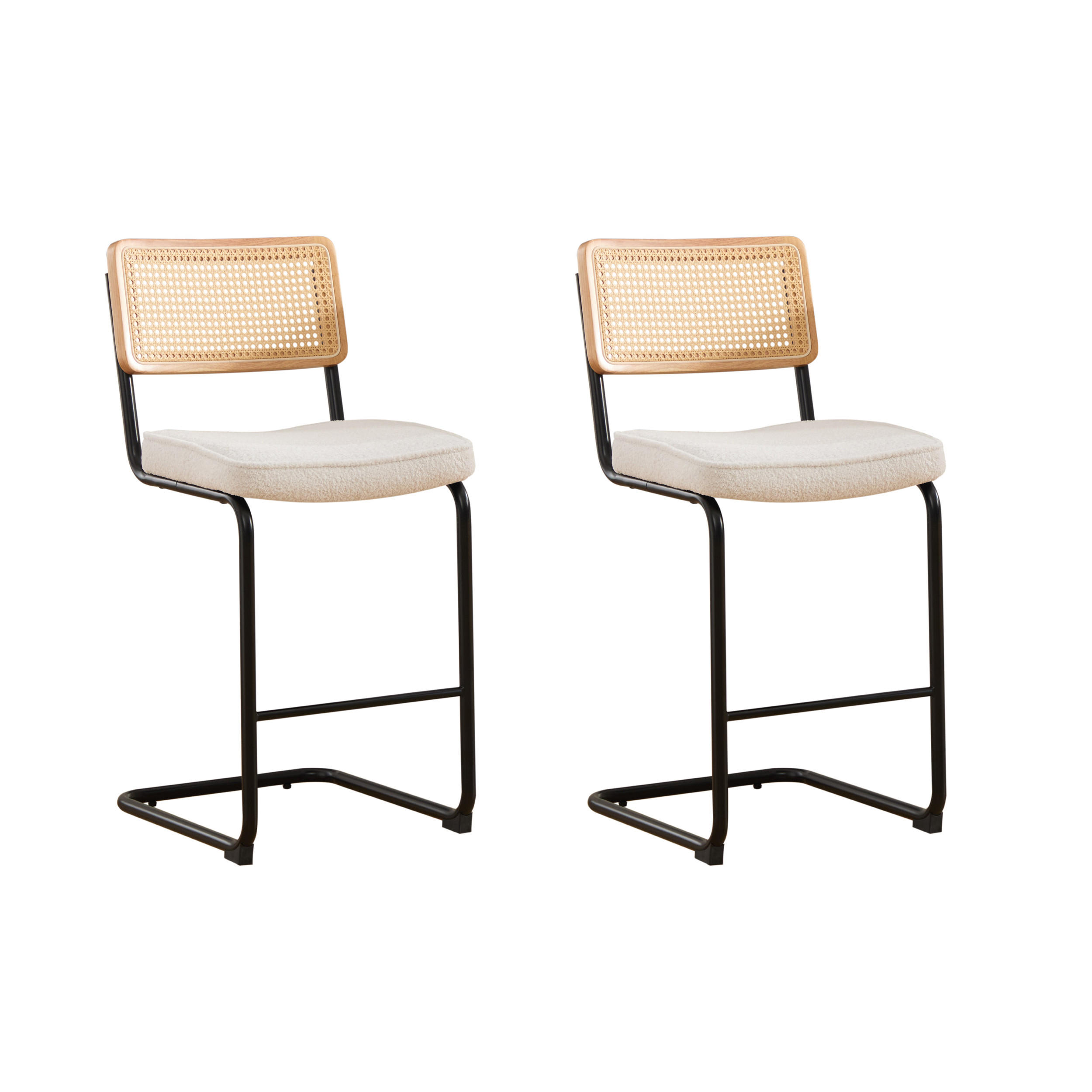 BARHOCKER DE-36899 2er-Set mit Holzrahmen und Rattan-Optik Elfenbein - Creme, Metall (53.5/98/47cm) - ComfortXL