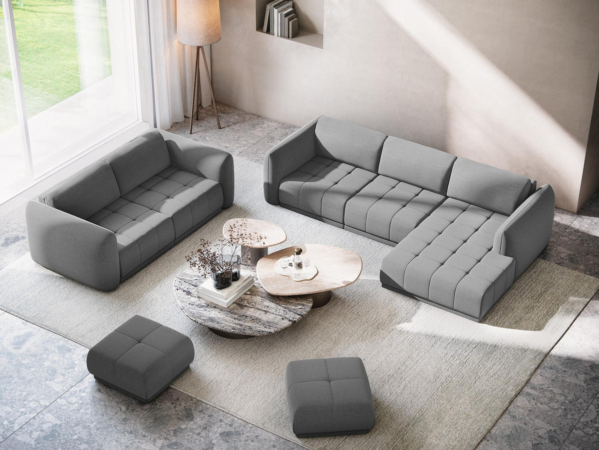 3-SITZER SOFA Samt Stoff Grau - Schwarz/Grau, Kunststoff/Textil (210/74/105cm) - Makamii
