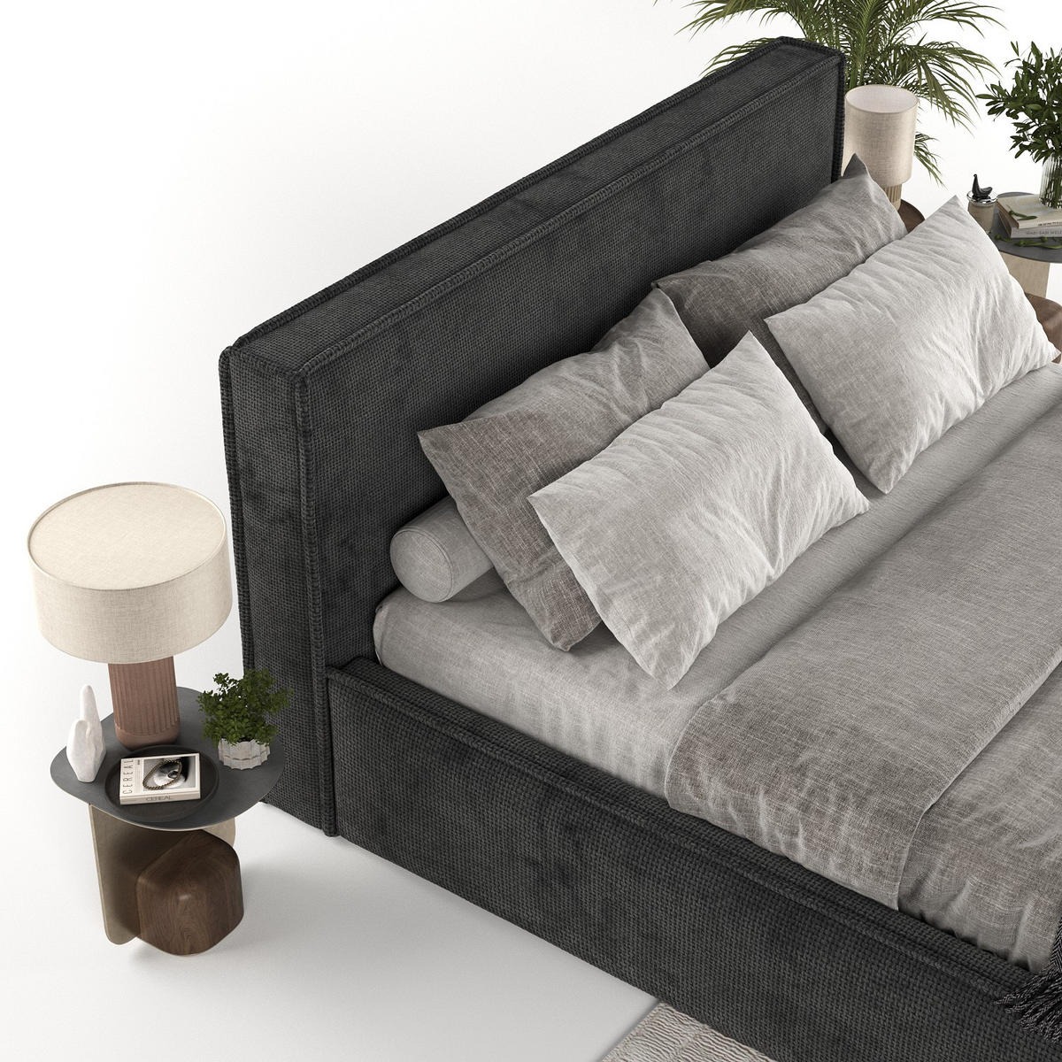 POLSTERBETT Sato mit Stauraum 120/200 cm Schwarz im Bonita Stoff - Schwarz/Naturfarben, Holz/Holzwerkstoff (120/200cm) - AltaBeds
