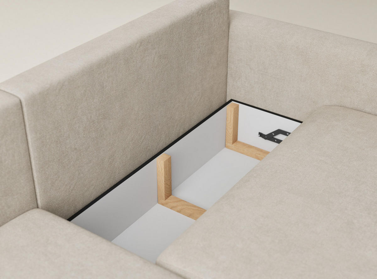 ECKSOFA MIT SCHLAFFUNKTION Leon Beige Webstoff - Beige/Schwarz, Holz/Holzwerkstoff (148/239cm) - Maison de Reve